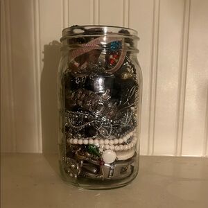 Assorted Jewelry in Mason Jar-jewelry jar